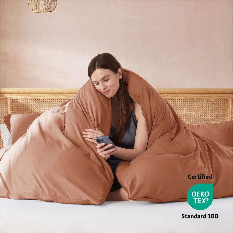 Nestl Rust California King Duvet Cover Sets - Soft Double Brushed Cal King Duvet Cover, 3 Piece, with Button Closure, 1 Duvet Cover 104x98 inches and 2 Pillow Shams - Image 3